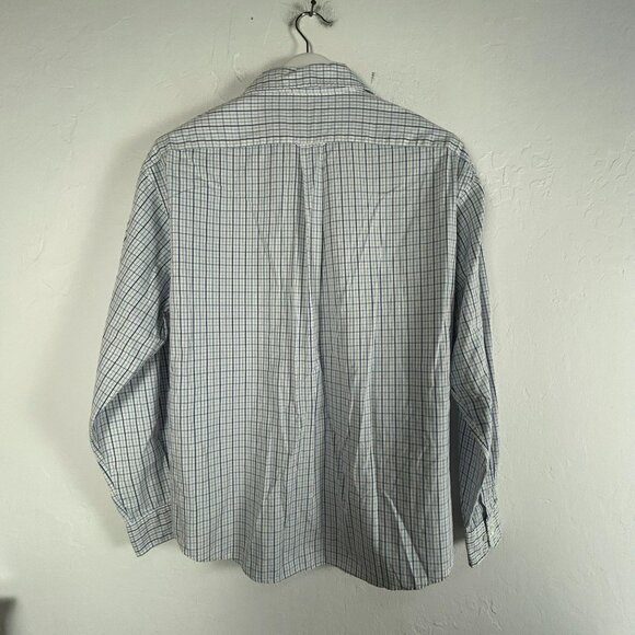Faconnable Men's Plaid Collared Long Sleeve Button Up Shirt White/Blue Large - Picture 2 of 7